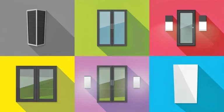 A collection of modern blade signs in various colors and styles mounted perpendicularly on a building.